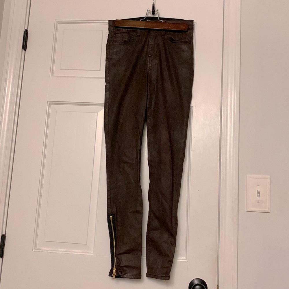 Metallic Hudson jeans with zippers at the ends